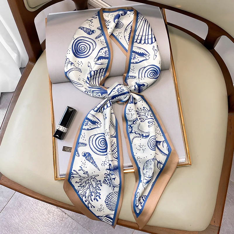 

2021 Narrow Small Long Silk Scarf Women Luxury Neckerchief Tie Neck Scarf Hair Band Female