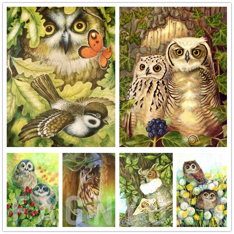 Алмазная мозаика алмазная живопись вышивка Сова Стразы весна полный укроп