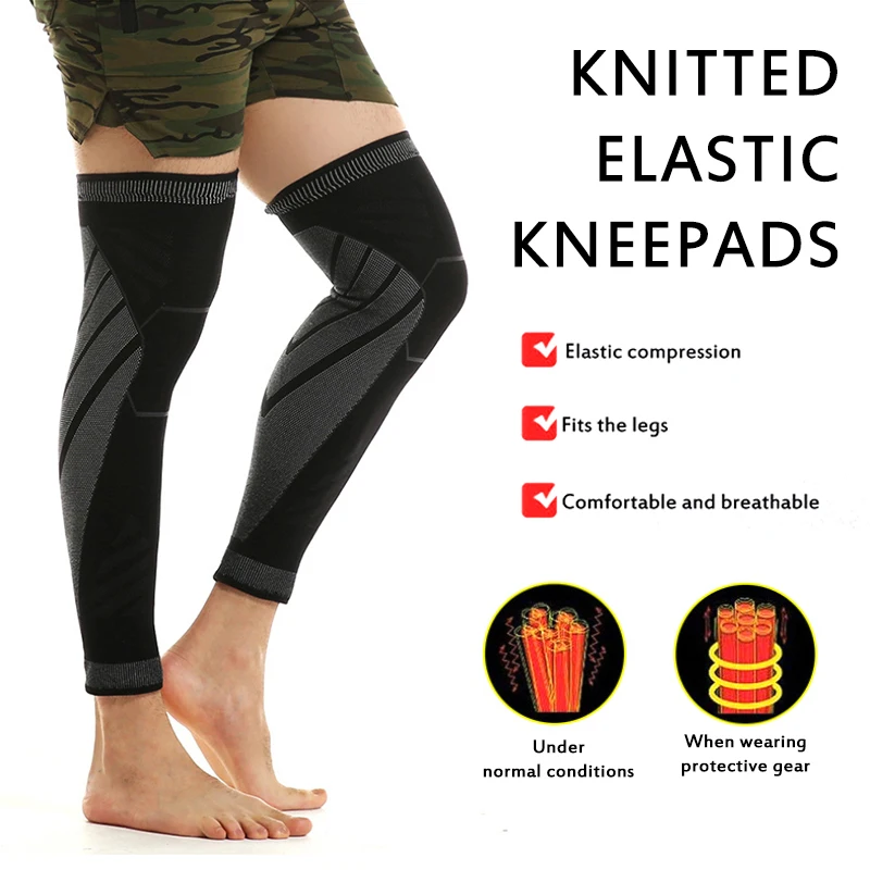 Компрессионный наколенник нескользящий эластичный Фиксатор колена длинный