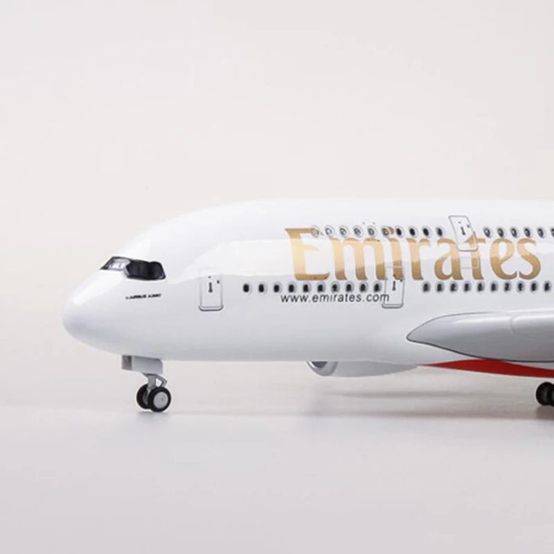 Литья под давлением 45,5 см 1/160 масштабная модель самолета Аэробус A380 Эмирейтс с трёхмерными чертёжами с светильник& колеса Пластик Смола самолет