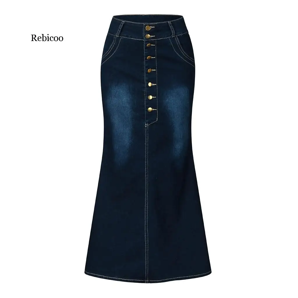 Женская Повседневная трапециевидная джинсовая юбка с пуговицами спереди