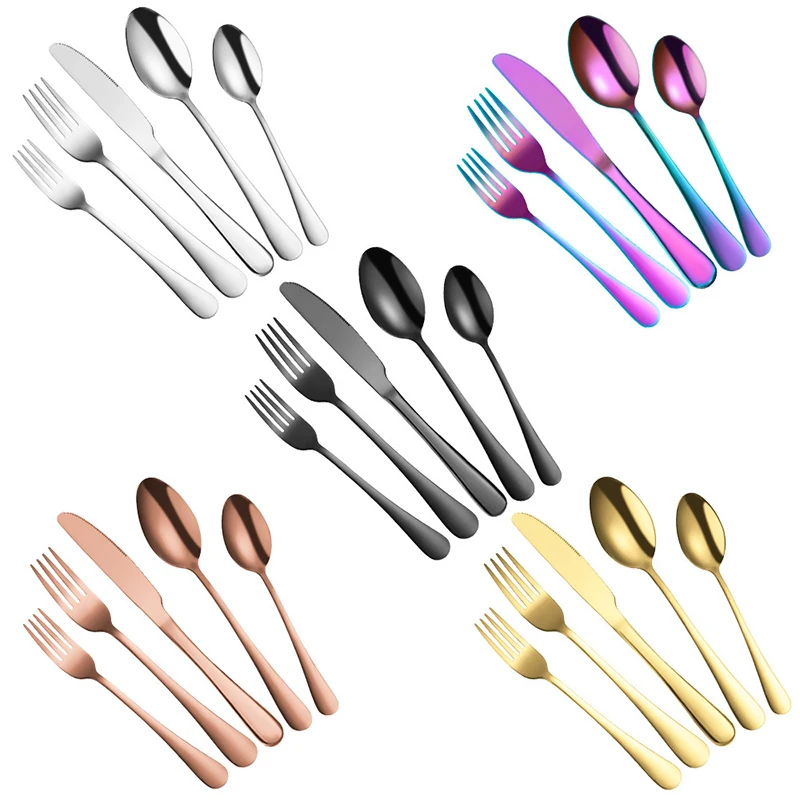 

20PCS 4 Pairs Tableware Set Dessert Cake Forks Spoons Stainless Steel Flatware Breakfast Dinnerware Dish Knife Milk Coffee Spoon