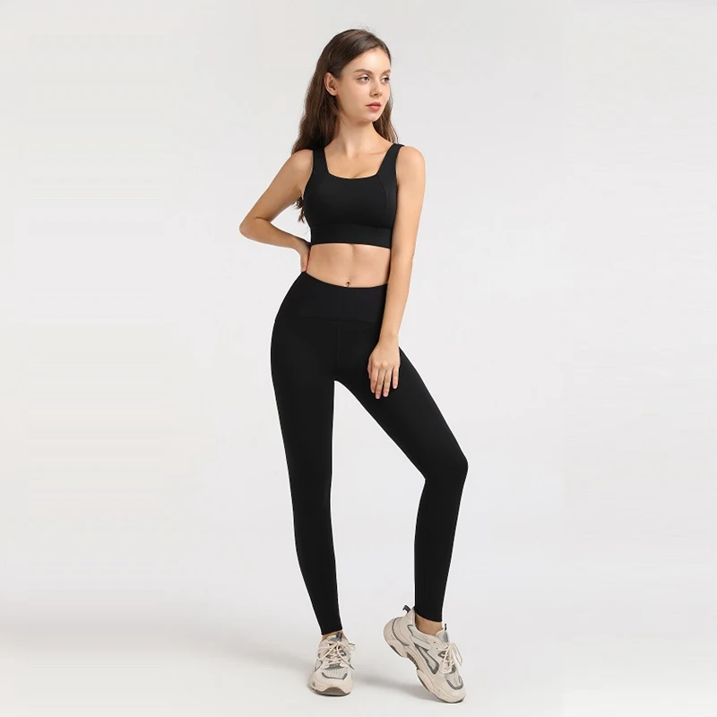

New Yoga Suits Shockproof Running Sports Underwear Ribbed High Waist Hip-Lifting Yoga Pants Women Running Dancing Sports Suit