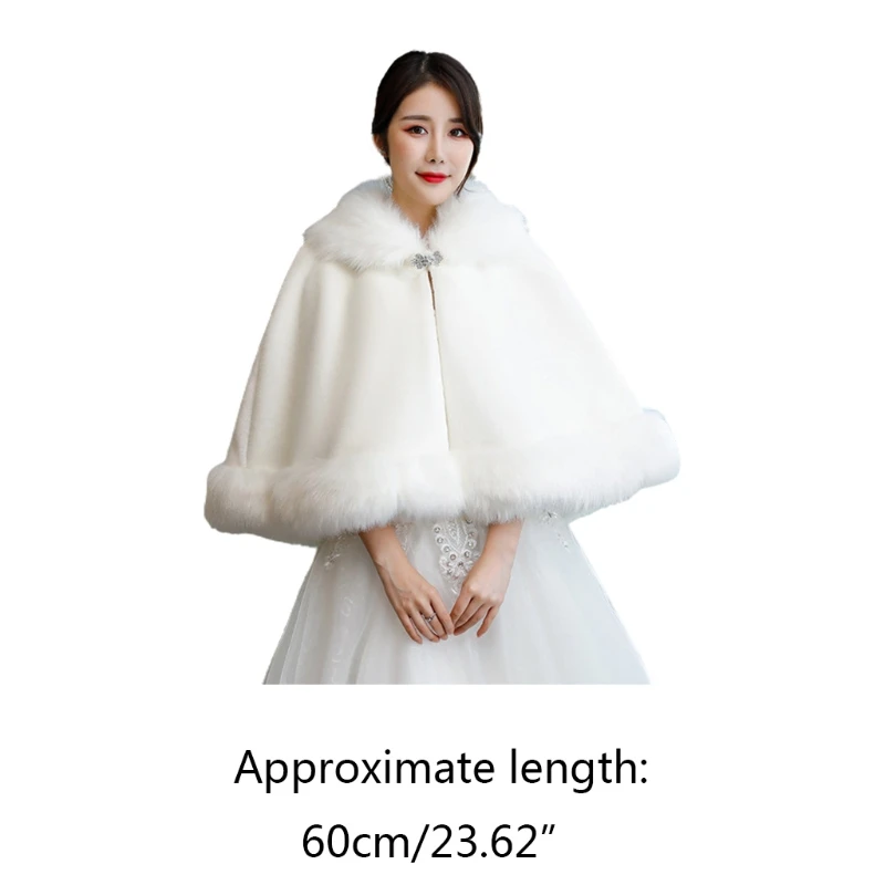 

Womens Bridal Wedding Furry Shawl Wrap Stole Cape with Rhinestone Buckle Lapel Thicken Warm Capelet Formal Shrug Scarf