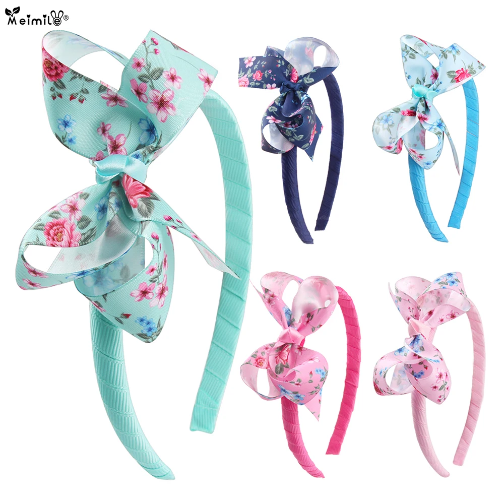 

Refined handmade floral printing bow headbands children hair hoop headband sweet girls hair band headwear hair accessories gift