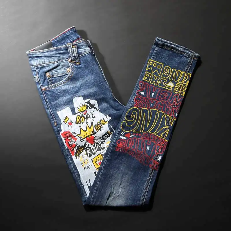 

Retro Punk Embroidery Decorated Ripped Jeans with Zipper Fly Closure Boyfriend fit Denim Jogger Pants Jeans for Women's/Girls