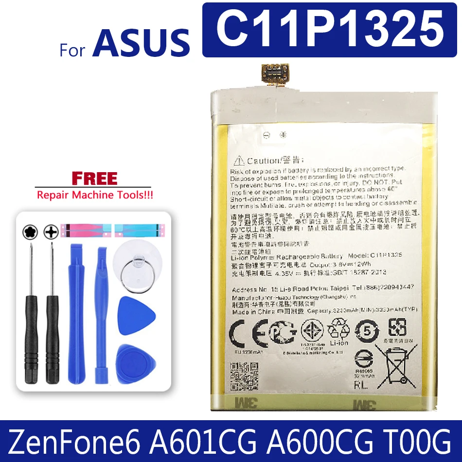 Мобильный телефон Аккумулятор для Asus ZenFone 6 ZenFone6 A601CG A600CG T00G C11P1325 3330 мАч бесплатный