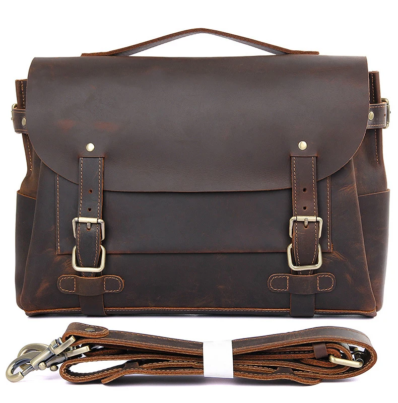 Мужской деловой портфель Luufan винтажная сумка-мессенджер из натуральной кожи Crazy