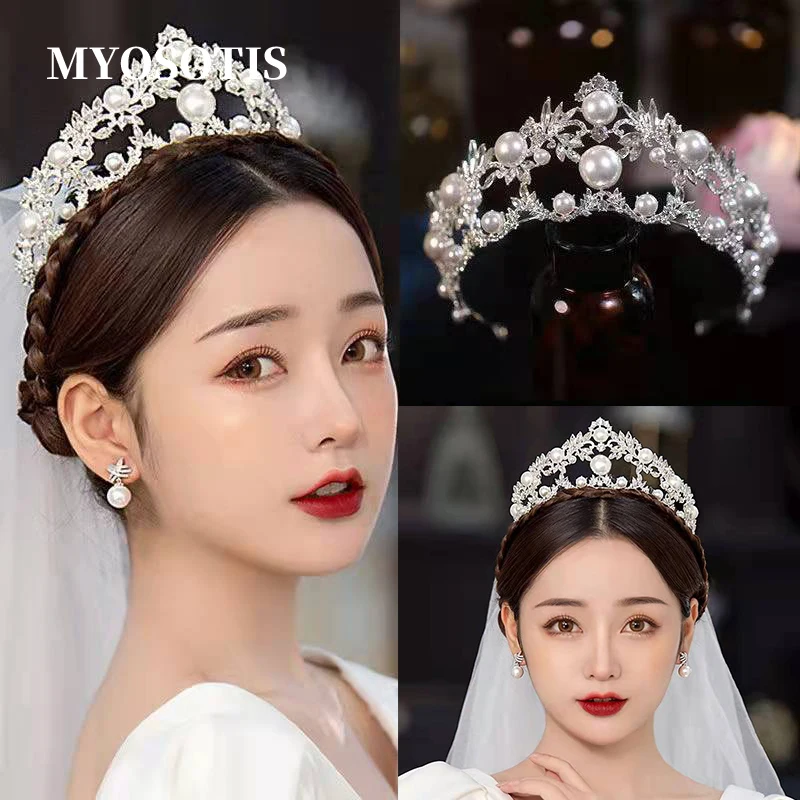 

Crystal Pearl Tiaras Crowns Baroque Diadem Prom Pageant Brides Party Dress Headband Wedding Accessories Bridal Veil Hair Jewelry
