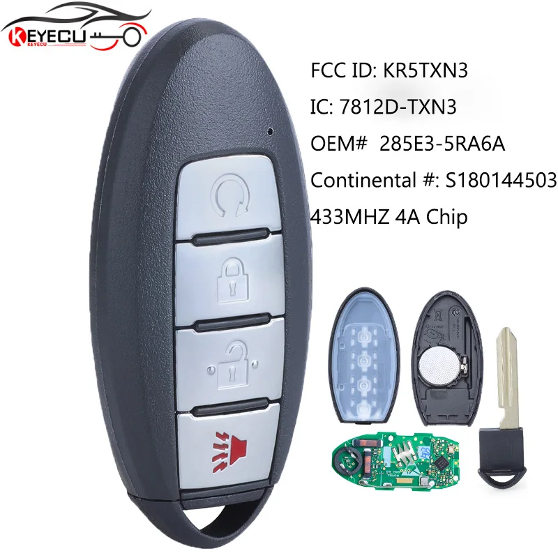 

KEYECU Keyless-Go Smart Remote Key 4B FSK 434MHz PCF7953M HITAG AES 4A Chip for Nissan Kicks 2018-2020 FCC: KR5TXN3 S180144503