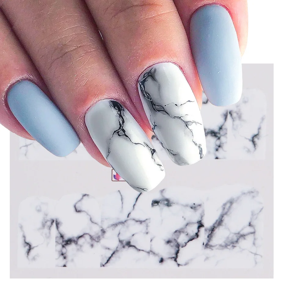 Наклейки для ногтей градиентные мраморные 1 шт. Переводные чернила черные полная