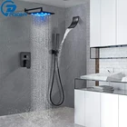POIQIHY светодиодный светильник смеситель для душа черный дождевой Душ для ванной комнаты Установите настенный Concea светодиодный Водопад смеситель для душа 3 канальный смесители