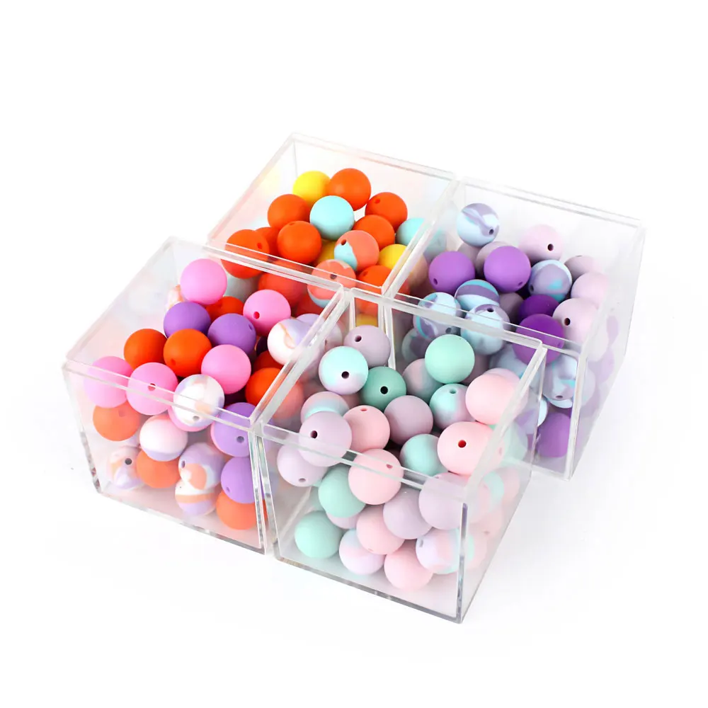 100pcs Wholesale Baby Round beads Silicone Food Grade DIY Bracelet Pacifier Chian Print Tie Dye 15mm Baby Teething Bead Pearl