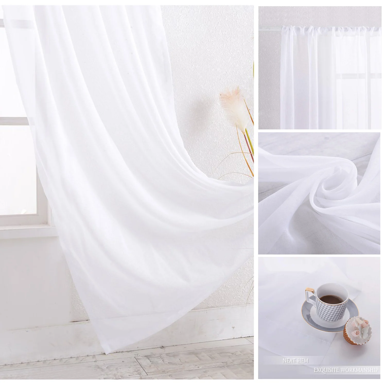 Однотонные белые тюлевые прозрачные Занавески на окна для гостиной спальни