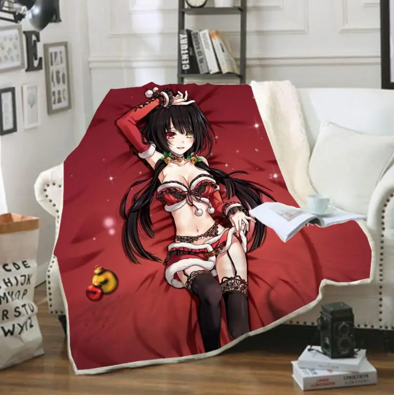 

Tokisaki Kurumi Funny Character Blanket 3D Print Sherpa Blanket on Bed Home Textiles Dreamlike Style 07