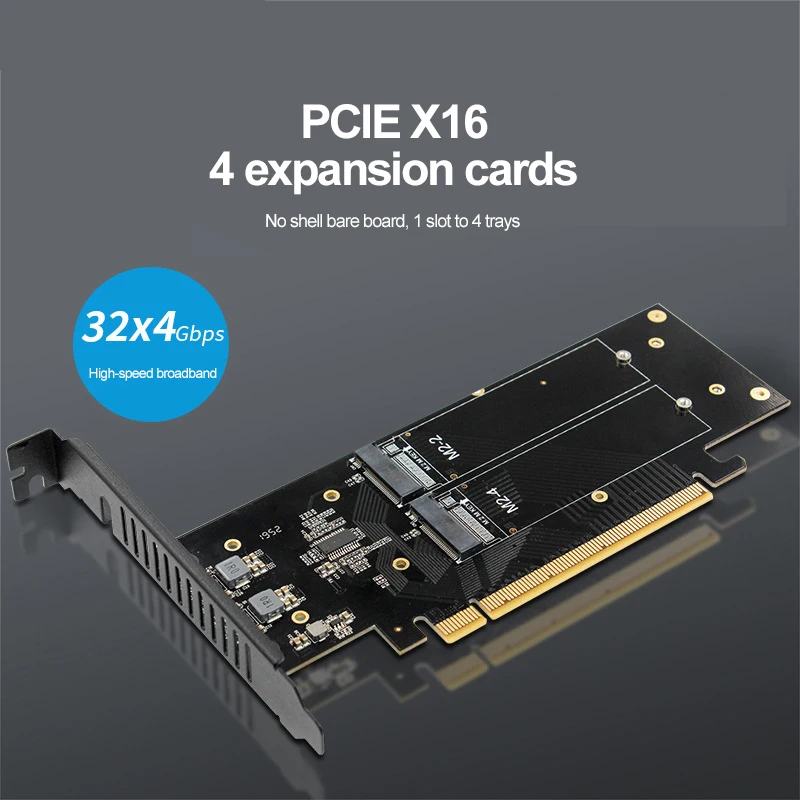 

JEYI IHyper M.2 X16 TO 4X NVME PCIE3.0 GEN3 X16 TO 4 * NVME RAID CARD PCI-E VROC CARD RAID hyperm.2x16 M2X16 4X X4 NVME * 4 RAID