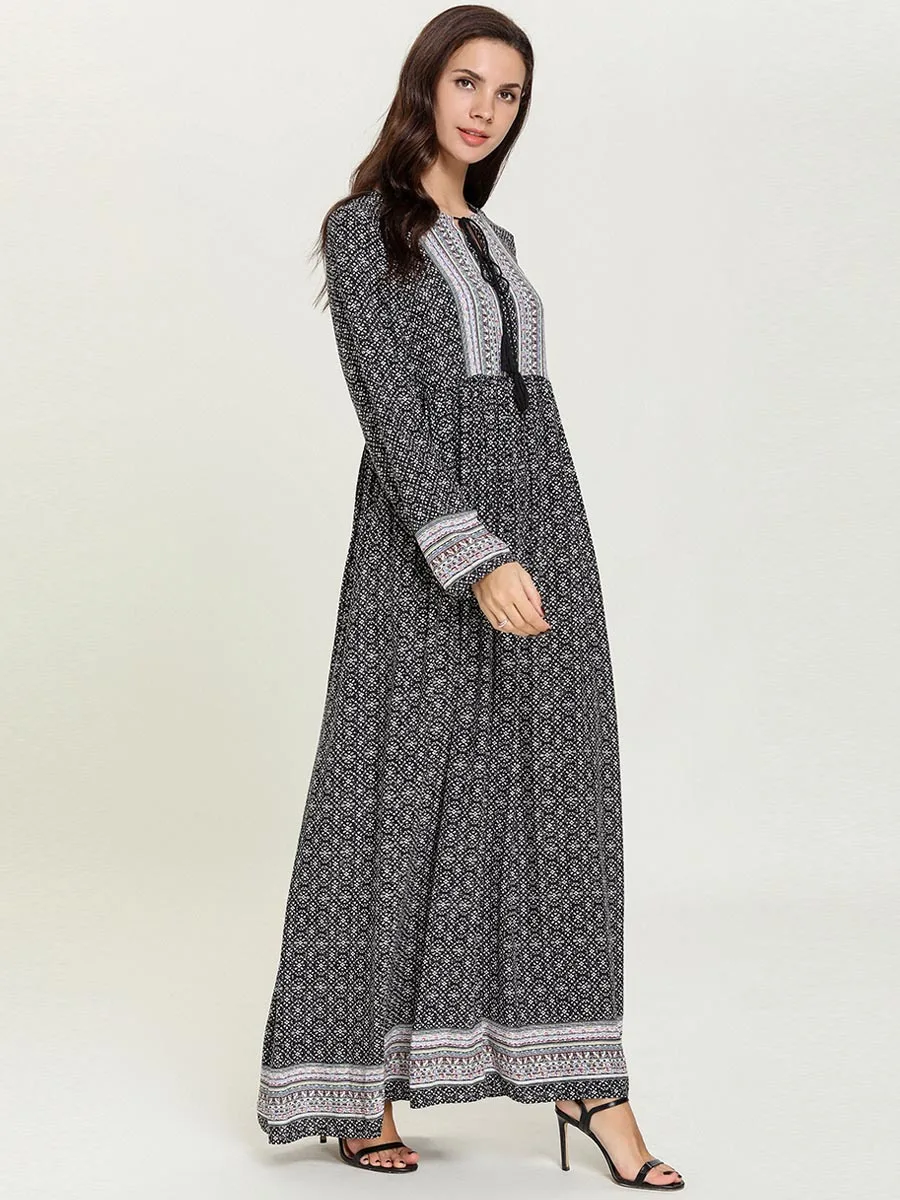 Мусульманское женское платье с принтом на молнии спереди длинное абайя кафтан