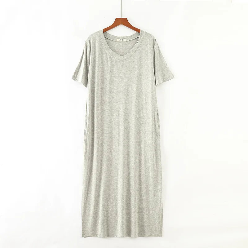 

Summer Short Sleeve Nightgown Sleepwear Women Long Modal Nightdress Casual Soft Bathrobe Gown Sexy Split Home Dress Negligee