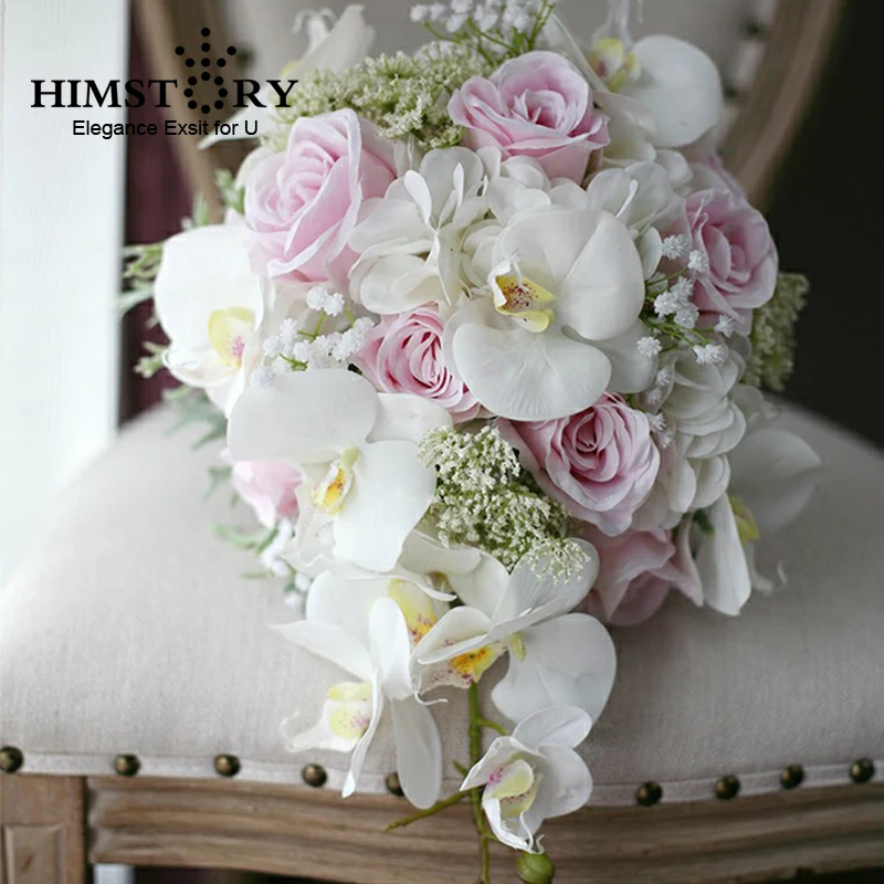 

HIMSTORY летний элегантный свадебный Шелковый букет Искусственные белые розы цветы капли Свадебный букет аксессуары для свадьбы