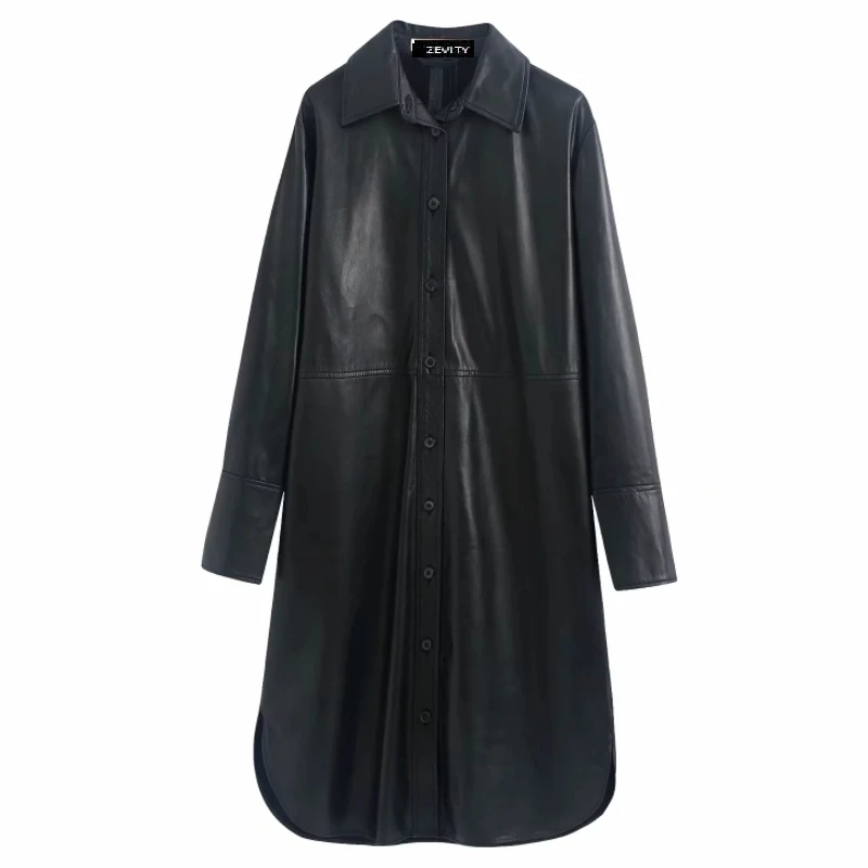 Новинка 2020 Женские винтажные рубашки с длинным рукавом из искусственной кожи