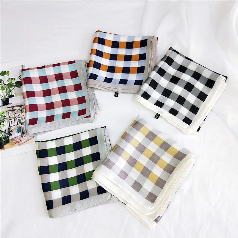 

Новый маленький квадратный шарф в клетку 70 см, маленький шелковый шарф, Женский весенне-летний и осенний шарф в Корейском стиле, шарф для раб...