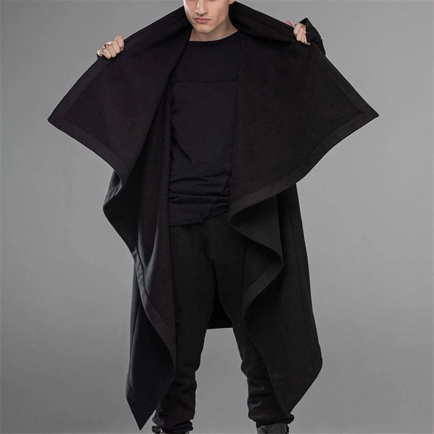 Men Coat Tops Muslim Fashion Casual Long Cloak Windbreaker Men Clothing Punk Hip Hop Streetwear Turtleneck Cardigan Jackets Man