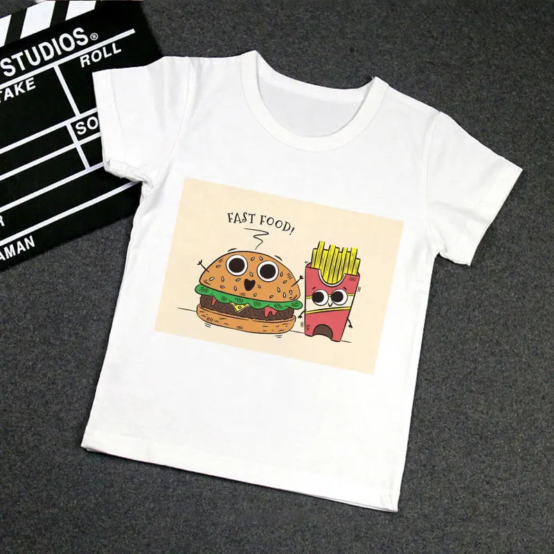 

New T-shirt Girl Best Friend Print Harajuku Fashion Boys T Shirts Children Clothes Round Neck Cartoon French Fries Burger Cute