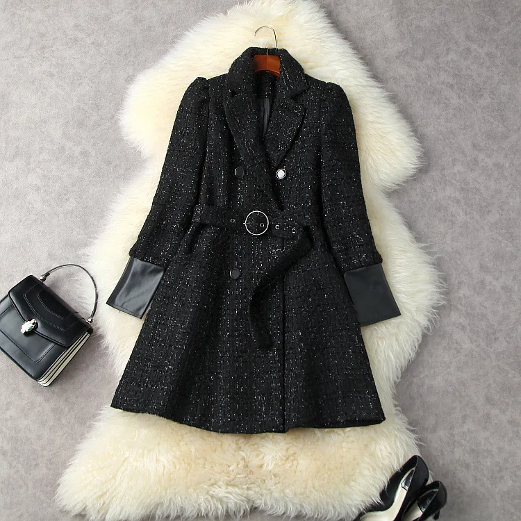 

European and American women's clothing winter 2022 new Long sleeves and double breasted buttons fashion Silk tweed coat