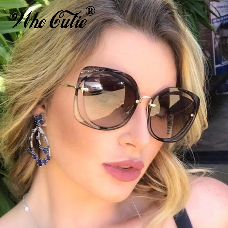 WHO CUTIE 2018 большие розовые солнцезащитные очки с вырезами для мужчин и женщин