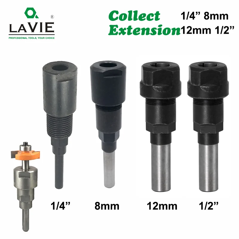 LAVIE 1 pc 1/4&quot 8mm 12mm 1/2&quot Shank Router Bit Extension Rod Collet Engraving Machine Milling Cutter for Wood MC04003 |