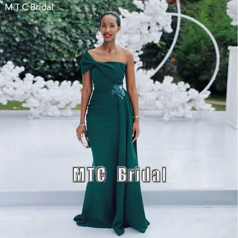 

Long Elegant Green Prom Dresses Mermaid One Shoulder Sexy Black Women Wedding Party Gowns Plus Size Formal Dress Robe De Soiree
