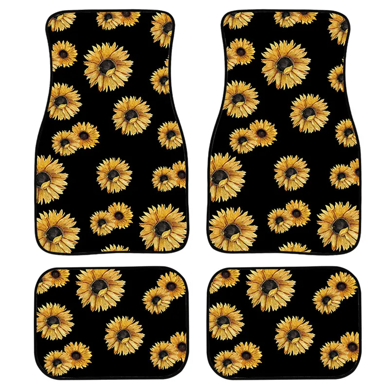 

Universal Fit Front/Rear Auto Floor Mats Sunflower Printed 4Pcs Car Floor Mat Rubber Backing Non Slip Dirty Resistant Durable