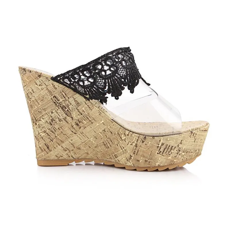 Летние Новые прозрачные женские шлепанцы на высоком каблуке с кристаллами