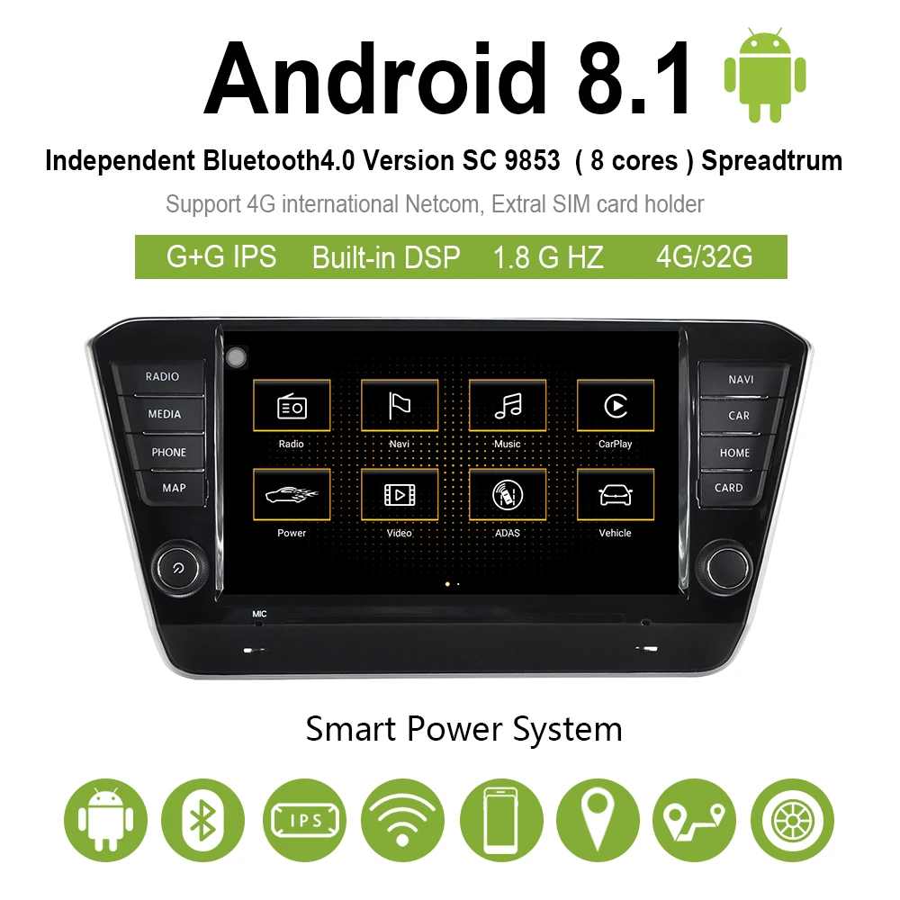 Автомобильная Мультимедийная система с радио и навигацией Android 10 4 + 64 ГБ для VW Skoda