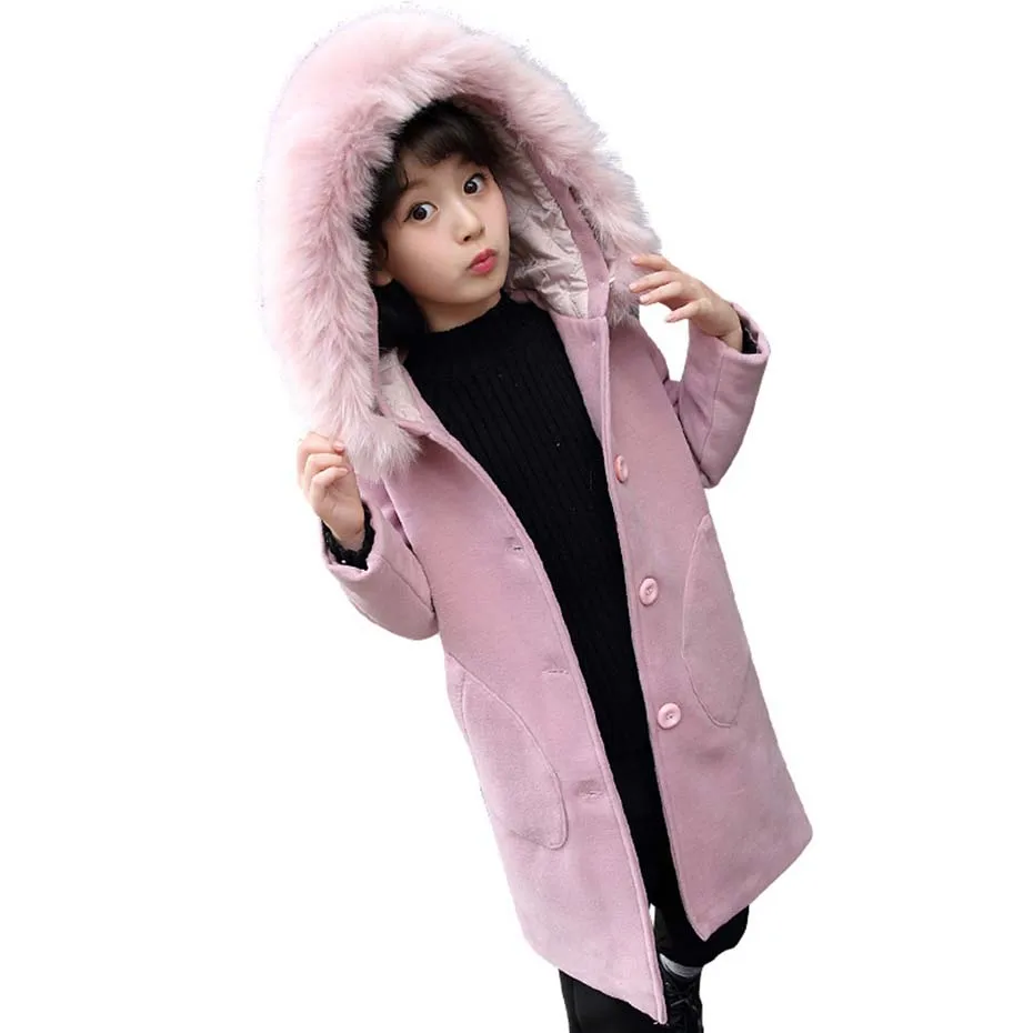 

Jacket Girl Thick Wool Coat For Girl Kids Long Single-Breasted Outerwear Children Fall Casual Children's Winter Clothes For Girl