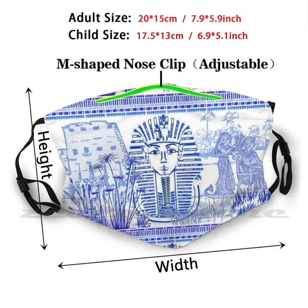 Египетский синий и белый King Tut ( Spode Inspired) Маска Ткань Многоразовые печати Фильтр
