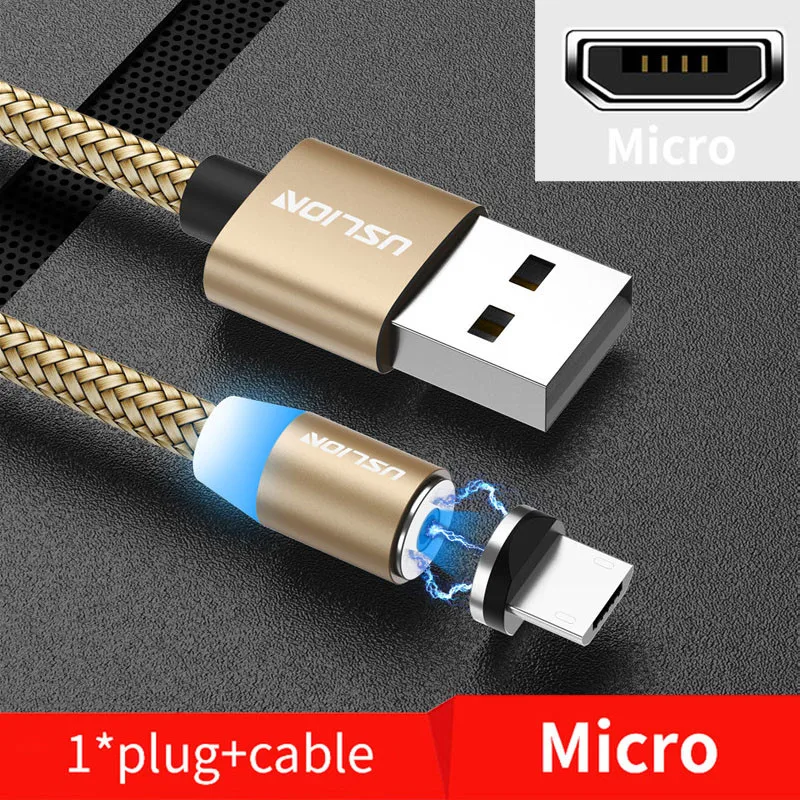 Магнитный кабель USLION, Micro usb type C, кабель для быстрой зарядки, зарядное устройство для iPhone, samsung, huawei, Xiaomi, Micro USB кабель, USB C кабель - Цвет: Gold for Micro