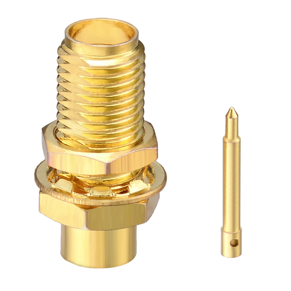 Superbat RP-SMA Solder Female(male pin) Bulkhead RF Coaxial Connector for Semi-rigid Cable.141 Cable RG402