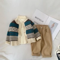 teenager knit sweaters baby gilrs 2021 autumn winter new single breasted stripe cardigan korean style boys casual warm coat
