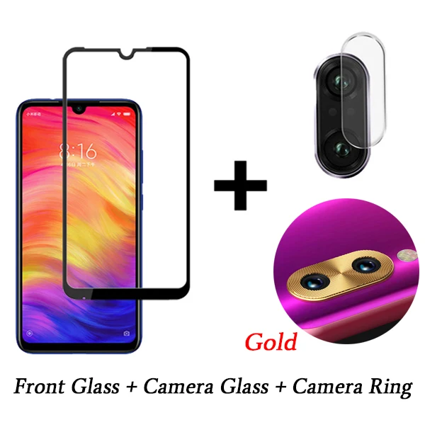 Gold Ring 3 в 1 защитный Стекло для спортивной камеры Xiao mi Red mi Note 7 Защита для экрана камеры защитная пленка объектива закаленное Стекло на Red mi Note 7 - Цвет: Gold Ring