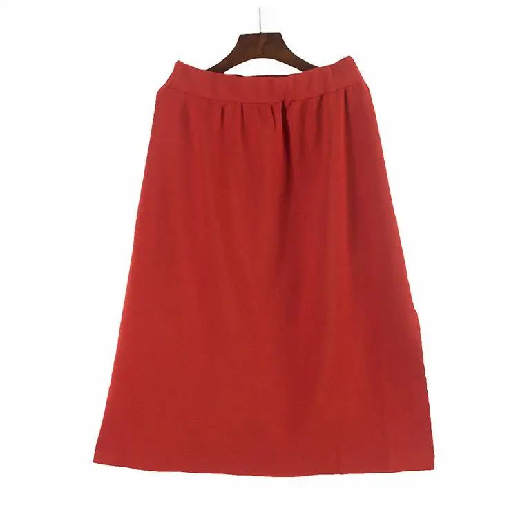 

2019 Autumn Female Knitting Women Skirt Winter Elastic Split Large Size Skirt Solid Loose Plus Size Midi Skirt Lady Office Wear