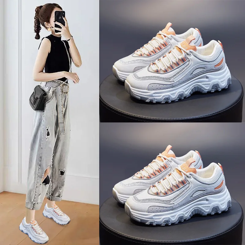 

New Sneakers Women 2021 Breathable Mesh Casual Shoes Female Fashion Sneaker Lace Up High Leisure Women Vulcanize Shoe Platform