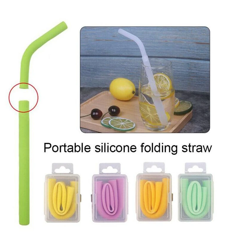 Складная Силиконовая соломка с коробкой многоразовая Питьевая солома