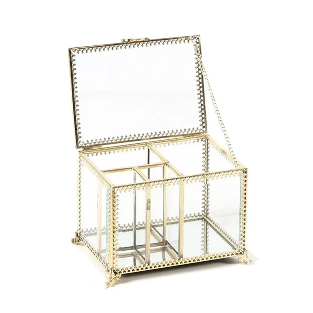 

Hot Sales Clear Metal Frame Jewelry Storage Box Cotton Swab Cosmetic Holder Case with Lid 2021 New