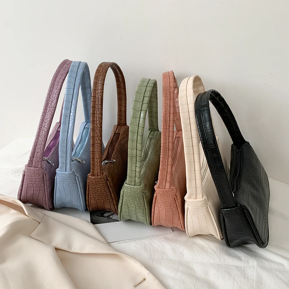 

Retro Alligator Pattern Women Handbag PU Leather Casual Totes Shoulder Bags Female Elegant Solid Color Zipper Underarm Purse