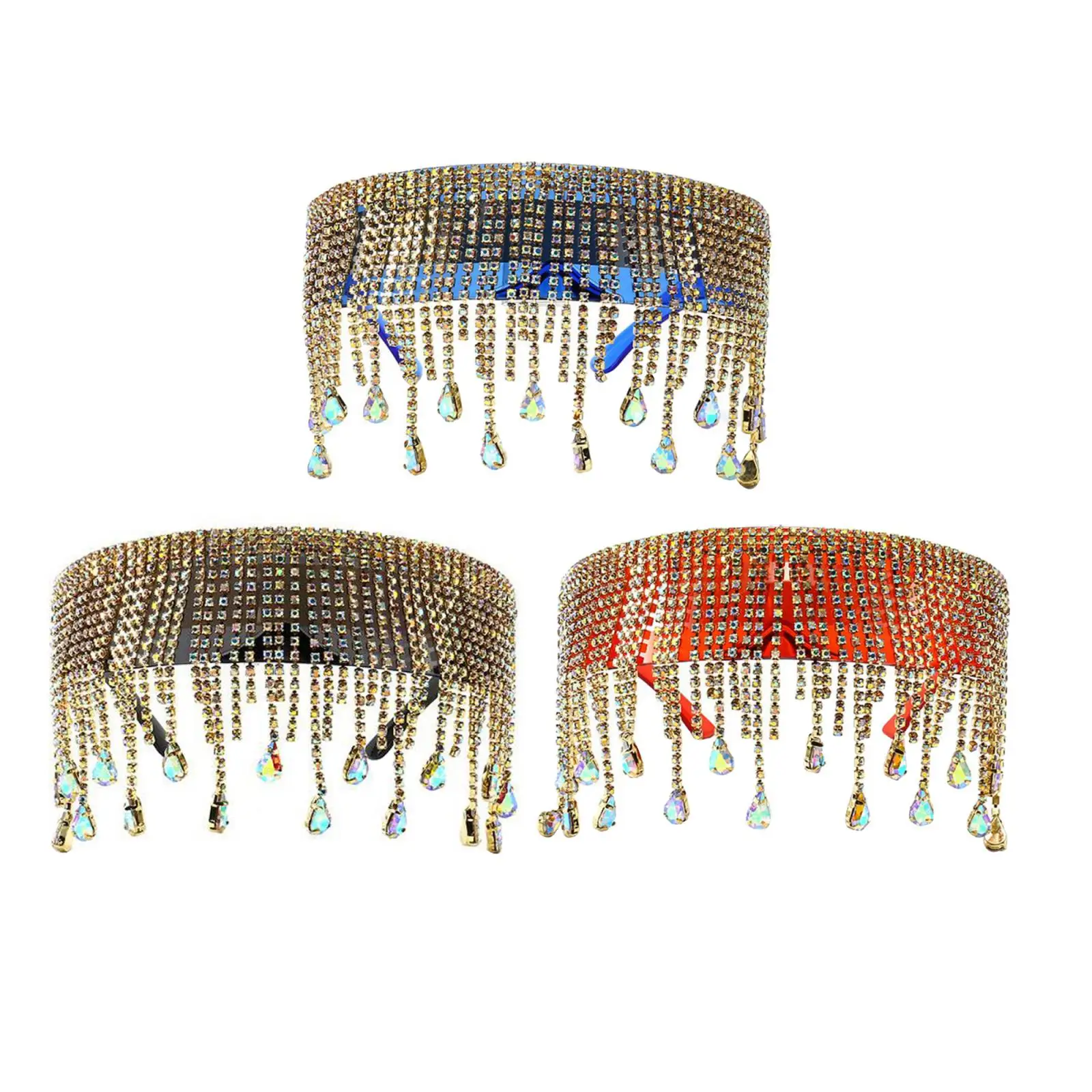 

Trendy Crystal Sunglasses Rhinestones Tassel Dangle Rimless Eyewear Glasses