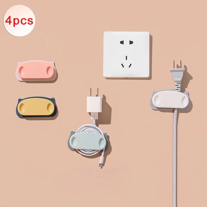 

Настенный держатель для проводов, 4 шт., органайзер для кабелей USB, настольное управление шнуром питания, крючок для хранения без отверстий, о...
