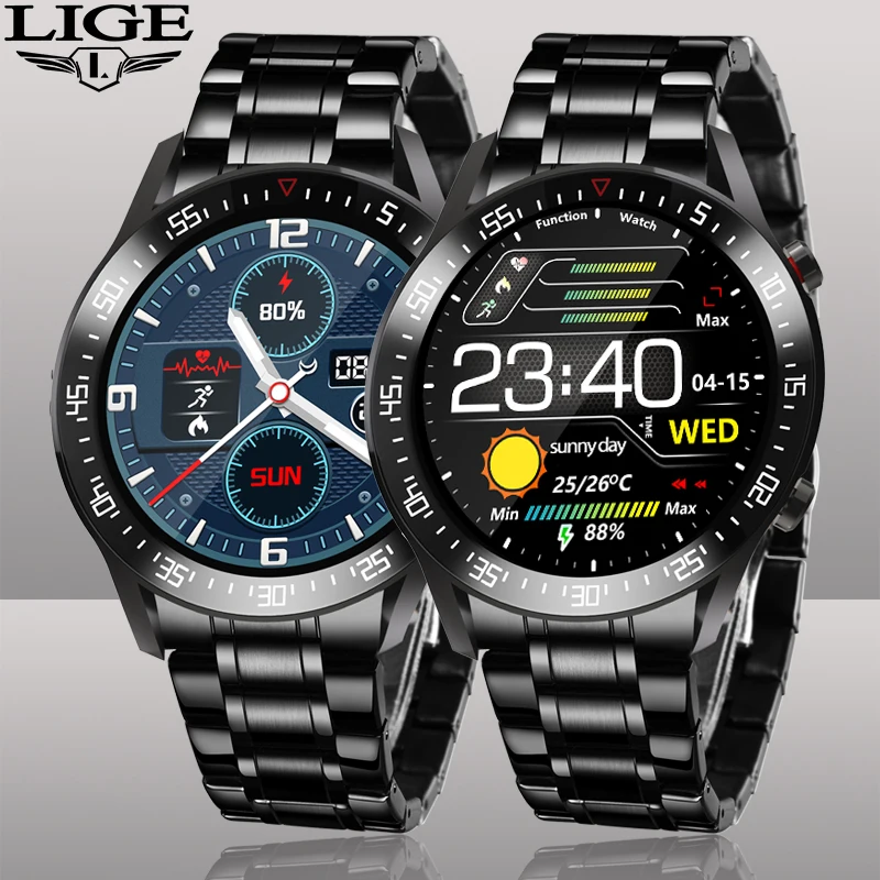 

LIGE New Full Touch Tcreen Smart Watch Blood Oxygen Heart Rate Monitoring Information Reminds Waterproof Sports Men Smart Watch