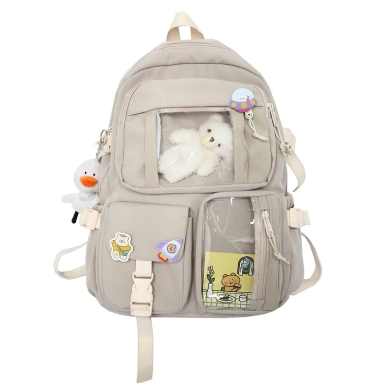 Милый школьный рюкзак с милым кулоном, нейлоновая сумка-тоут на плечо для студентов, повседневный ранец для колледжа, дорожные сумки для кни...