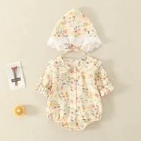 2021 baby summer clothing infant newborn baby girl floral romperlong sleeve jumpsuits with hat